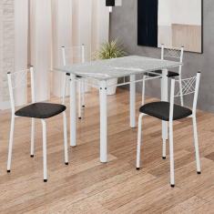 Imagem de Conjunto Sala de Jantar Mesa Retangular 100x60cm Tampo Granito Topázio 4 Banquetas Maragogi Yescasa Preto Liso / Branco