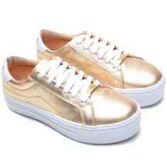 Imagem de Tênis Sapatênis Casual Feminino em Couro - POLO URBAN, Dourado, 36