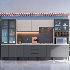 Imagem de Cozinha Completa Cambará 16 Portas 3 Gavetas Fumê/Grafite - Quiditá Móveis