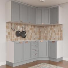 Imagem de Cozinha Modulada 6 Peças sem Tampo 3 Aéreos 6 Portas e 3 Balcões Arizona Cabecasa Madeiramadeira Branco/cinza