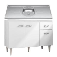 Imagem de Balcão Gabinete Pia Inox 120cm Gabriela 3 Portas Branco/Preto - AJL Mó