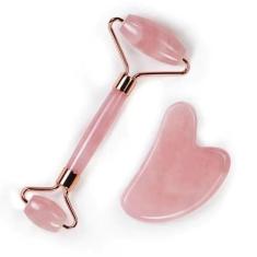 Imagem de Rolo Massageador Facial Quartzo Rosa Gua Sha Jade Anti Rugas - Importa
