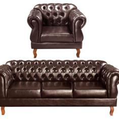 Imagem de Conjunto Sofá Duquesa Chesterfield 3 Lugares + 1 Poltrona Café