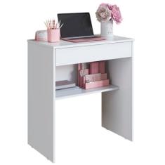 Imagem de Escrivaninha Com Gaveta Computador Prateleira Quarto Home Office(Branco)