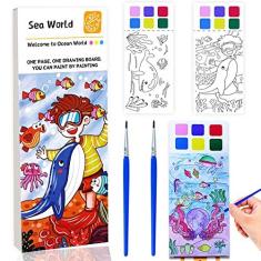 Imagem de BAOXUE Livros de colorir de água para crianças de 4 a 8 anos, kit de livros de pintura em aquarela de bolso para crianças, conjunto de pintura de aquarela, artesanato, mini livro de colorir para