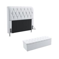 Imagem de Kit Cabeceira Estofada Decorativa Sirius 195 Para Cama King e Calçadeira Sagitarius Couro Artificial  Aradecor