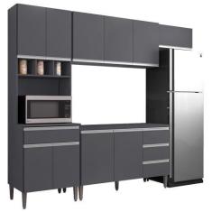 Imagem de Cozinha Modulada 4 Peças Balcão Sem Tampo 120cm Andréia Cinza - Ajl Mó