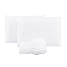 Imagem de Jogo Lençol 400 Fios Ponto Palito Cama Solteiro 2pçs Poliéster - Branco