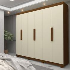 Imagem de Guarda-roupa Casal 6 Portas com Pés Império Castanho/off White