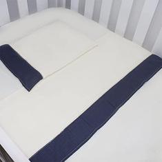 Imagem de Jogo de Lençol Mini Berço 03 Peças 100% Algodão - Marinho com Palha