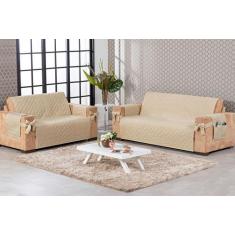 Imagem de jogo de sofá 2 e 3 lugares tecido microfibra com laço bege - BruceBaby