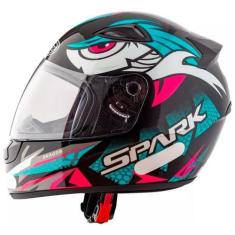 Imagem de Capacete Moto Fechado Spark Dragon Viseira Cristal Preto c/ Azul Tiffa