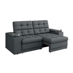 Imagem de Sofá Confort Premium 1,70m Assento Retrátil/Reclinável porta copos e USB Suede Cinza - XFlex Sofas