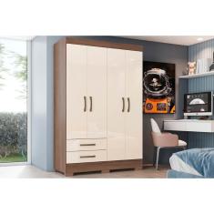 Imagem de Guarda Roupa Solteiro 4 Portas e 2 Gavetas c/ Pés Briz BE12 Castanho/Off White - Henn