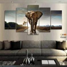 Imagem de Quadro Decorativo Elefante Paisagem 130x63 em tecido