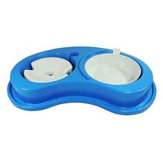 Imagem de Comedouro Plástica Anti-Form Luxo Duplo Caes para Longos, Tamanho G Azul Furacão Pet para Cães