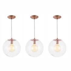 Imagem de Kit 3 Pendente Redondo Esfera 20Cm Vidro Cristal Madelustre