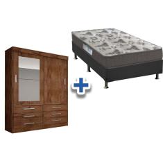 Imagem de Cama Box Solteiro + Colchão D33 Ortobom + Guarda Roupa Sonare Canela