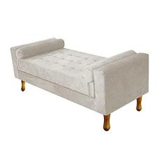 Imagem de Recamier Divã Félix Baú 90 cm Estofado Luiz XV Sofá 2 Lugares Suede Bege Para Sala de Estar Consultório Quarto Recepção Escritório - AM Decor
