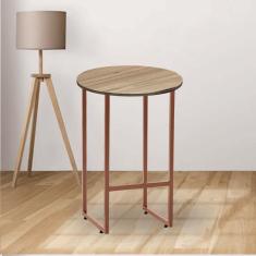 Imagem de Mesa Lateral de Canto Industrial Will Sala Escritório Ferro Bronze Tampo MDF Redondo Madeira - Ahazzo Móveis