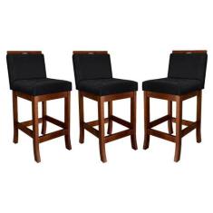 Imagem de Kit 3 Banquetas Turim Assento 60 Cm Madeira Castanho Suede - CCS Inter