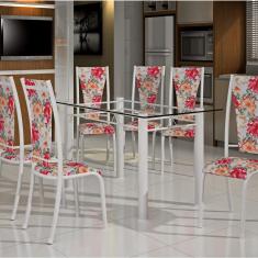 Imagem de Conjunto De Mesa Retangular Tampo De Vidro 6 Cadeiras Dubai Bm Móveis Tubulares
