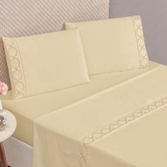 Imagem de Jogo de Lençol Casal 300 Fios Bordado Infinity 4 peças - Palha