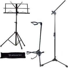 Imagem de Suporte Violão + Pedestal De Microfone + Estante Partitura - Hayonik