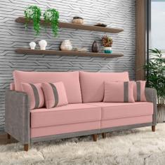 Imagem de Sofá Living Montecarlo 2 Lugares Bipartido 192cm Pés em Madeira Veludo/PU Rosê/Cinza G33 - Gran Belo