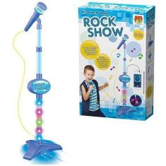 Imagem de Microfone Musical Infantil Com Pedestal Rock Show Azul 88cm Cabo P2 +