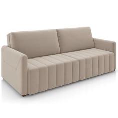 Imagem de Sofá Cama Retrátil para Sala de Estar 220cm Porthos M03 Veludo Bege - Lyam Decor
