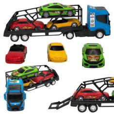 Imagem de Caminhão Cegonha Grande Com 03 Carrinhos Cabine Azul - Bs Toys
