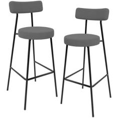 Imagem de Kit 02 Banquetas Alta Cozinha Bar Sala Jantar Estrutura Em Aço Milão L02 Suede Cinza - Lyam Decor