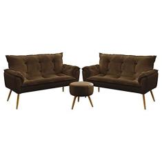 Imagem de Kit 2 Poltronas Namoradeiras Decorativas Beta e Puff Solar Sued Marrom Aradecor