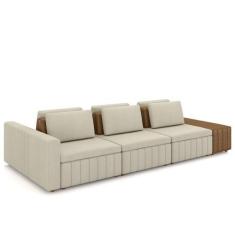 Imagem de Sofá Ilha E Puff Sala Living 395cm Siesta M22 Linho Cru/Marrom - Mpoze