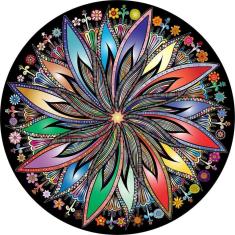 Imagem de Bgraamiens Puzzle-Blooming Flores-1000 Peças Geométrica Geométrica Redonda Azul Quadro Colorido Mandala Quebra-cabeça
