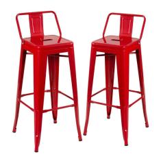 Imagem de Kit 2 Banquetas Altas Iron Tolix Com Encosto 76 Cm Vermelho