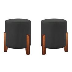 Imagem de Kit 2 Puffs Banqueta Luna Pés de Madeira Maciça  Veludo - Gentil Estof