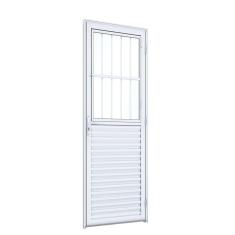 Imagem de Porta de Giro Alumínio Mista com Postigo e Grade Ideale 215x85x4,5cm Lucasa Branco