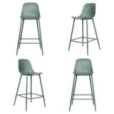 Imagem de Kit 04 Banquetas Miami Alta Assento pp e Base Aço Verde Aloe - 76247