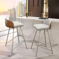 Imagem de Kit 2 Banquetas Para Balcão Nobre Em Aço Industrial Linho/Sintético - 