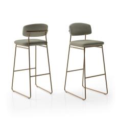 Imagem de Banqueta Alta para Bancada Sala de Jantar Encosto e Assentos Estofados Linha Jaraguá Dourado/Duna Fendi