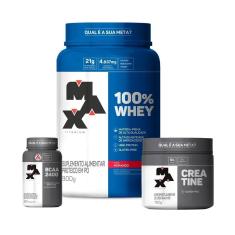 Imagem de Combo 100% Whey 900g, Creatina Monohidratada 100g e BCAA 60 Cápsulas - Max Titanium-Unissex