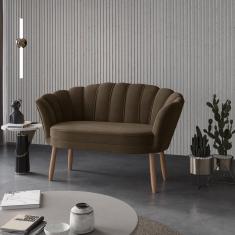 Imagem de Sofá Namoradeira Decorativa Pétala Luxo Veludo Marrom Pés Palito - Visan Estofados