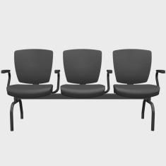 Imagem de Cadeira Longarina 3 Lugares Aeroporto Recepção Preto Baixa Flexi P03 Vinil Preto - Lyam