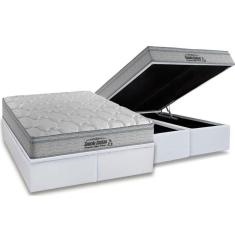 Imagem de Cama Box Baú Queen: Colchão Espuma Probel D40 Guarda Costas Premium Hiper Firme Euro Pillow + Base CRC Courano White(158x198)