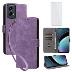 Imagem de IUQXU Capa carteira para celular Motorola Moto-G-Play-5G-2024 / Moto-G-5G-2024 com protetor de tela [bloqueio RFID] Capa de celular masculina e feminina com suporte de 6,6 polegadas para Moto