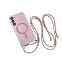 Imagem de Capa magnética de cordão crossbody para samsung galaxy s24 s23 s22 plus ultra s21 fe proteção da câmera capa tpu macia, rosa, para samsung s24