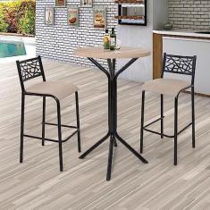 Imagem de Conjunto Bistrô Dani 2 Banquetas e Mesa Tampo Bp Redondo Ciplafe Preto fosco/Linho Bege