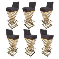 Imagem de Kit 06 Banquetas Luma Base de Ferro Sued Grafite - D'Classe Decor